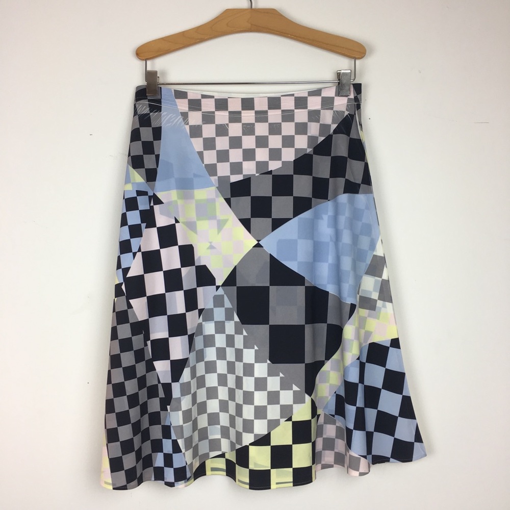 TROSMAN abstract checkerboard skater skirt SZ 2